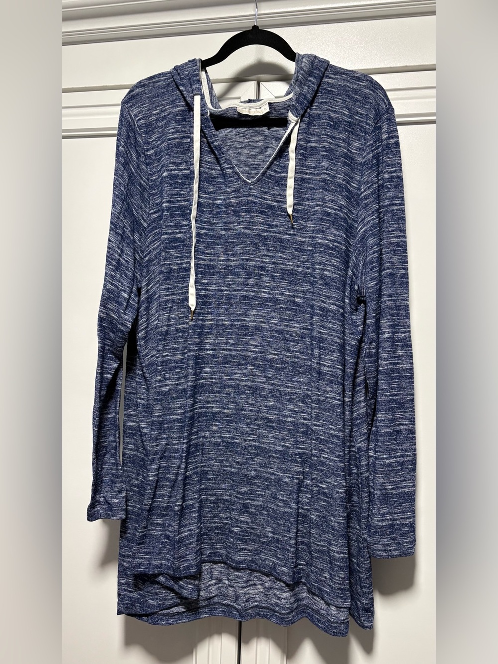 Blue Marled Hooded Tunic with Drawstrings